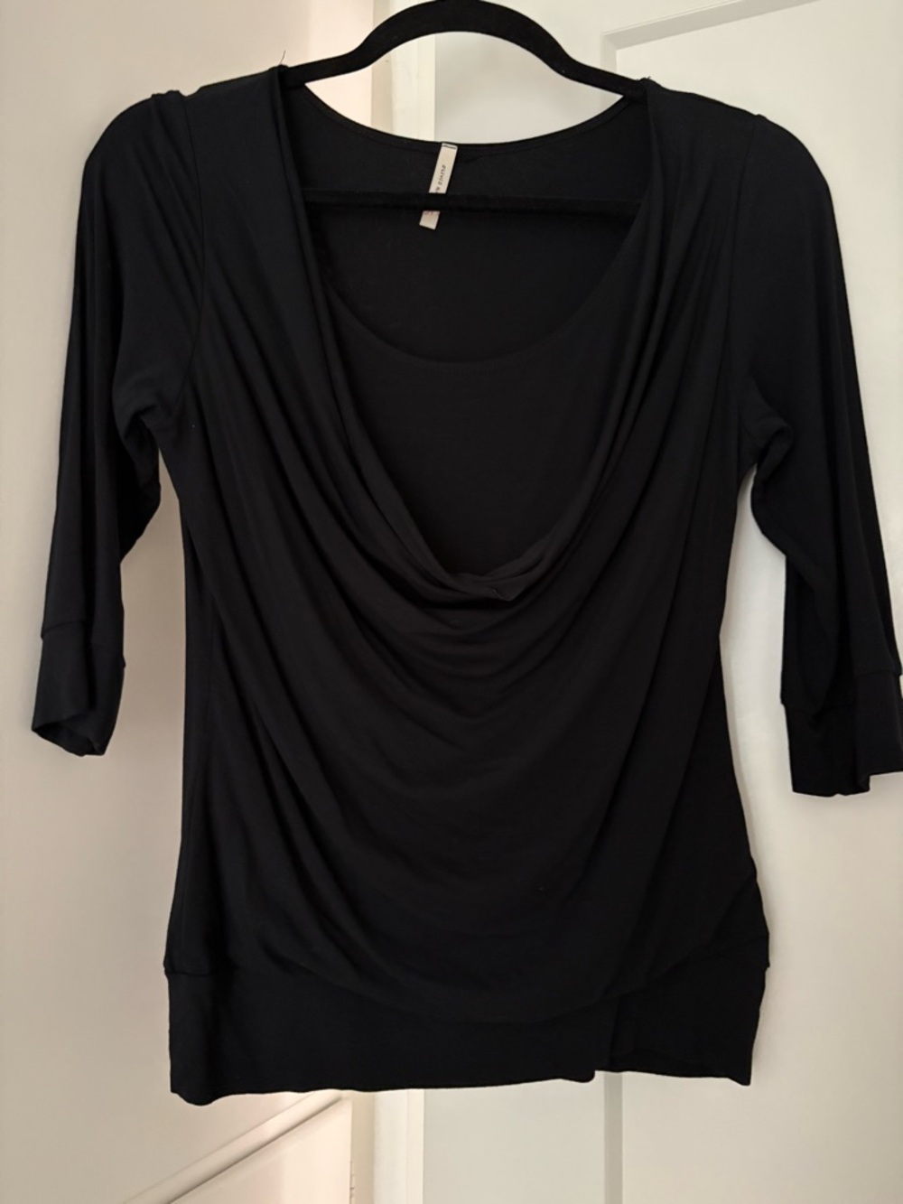 Olivia Moon Black Draped Cowl-Neck Long Sleeve Top
